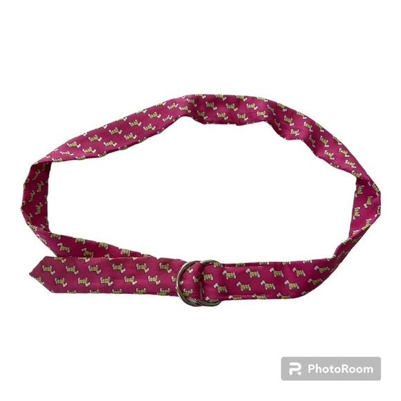 J Crew Silk Scottie Dog Belt Pink M/L - Picture 2 of 7